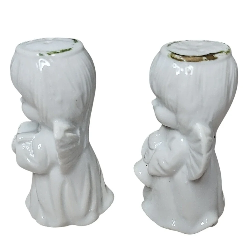 Vntg. Holiday Halo Angels Salt & Pepper‎ Shakers, White Porcelain, Pre-Owned